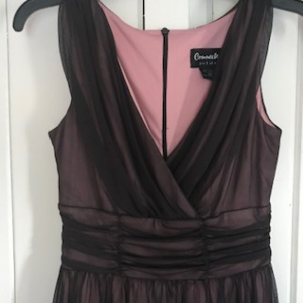 Sheer black over ballet pink party dress